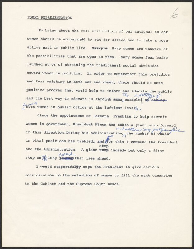 Draft with edits of Brothers' testimony before the platform committee. August 17, 1972. (7 of 18)